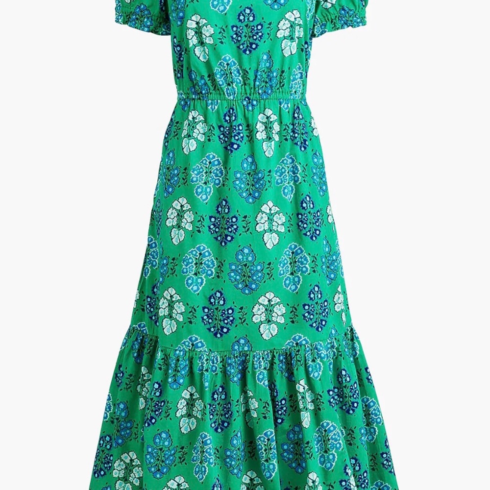 J CREW Factory Printed Ruffleneck Puff Sleeve Midi Dress Style C1211 Women's 0